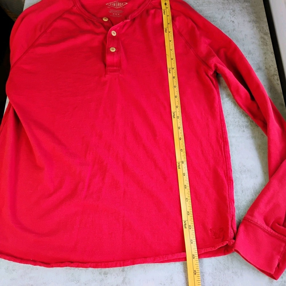 American Eagle Y2K Style Men's Henley Shirt Medium Red AE Long Sleeve Casual - Picture 8 of 10